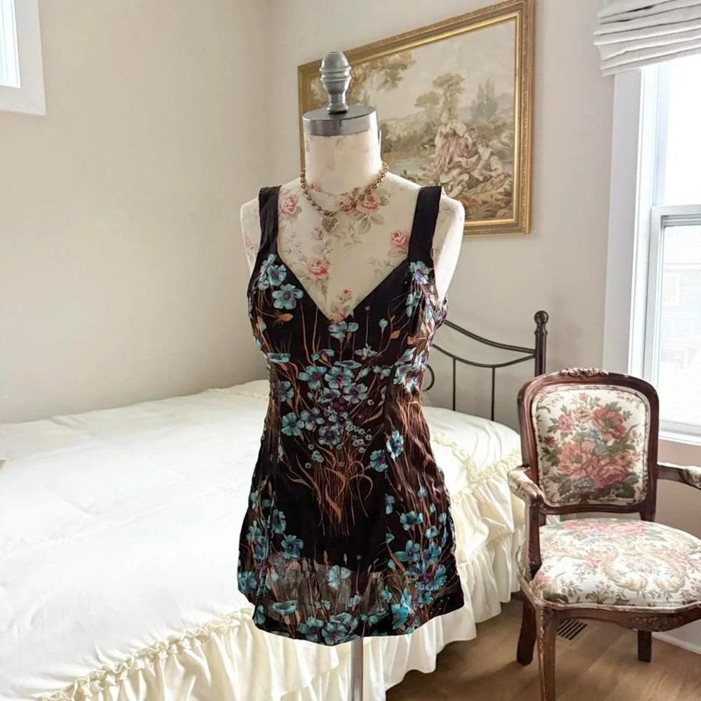 brown floral 70s brown‎ floral mini swim dress cole of california